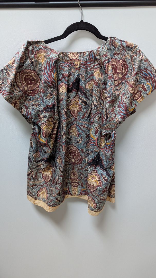 ULLA JOHNSON Blue/Red Printed Peasant Blouse