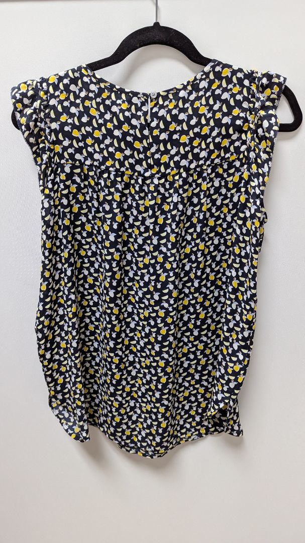 LOFT Navy/Yellow Printed Ruffle-Sleeve Blouse
