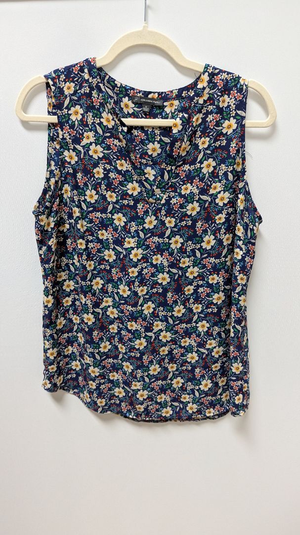 Adrianna Papell Blue Floral Sleeveless Shell Blouse