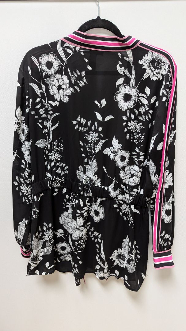 INC Woman Black/Pink Floral Wrap Long-Sleeve Blouse