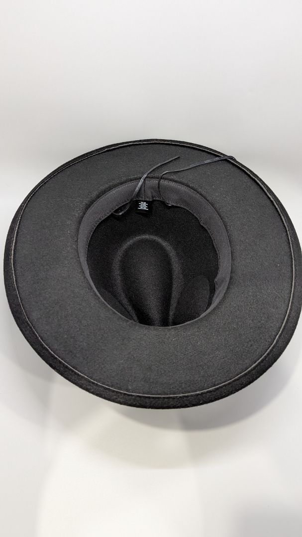 Black Wool Faux-Leather Cord Fedora Hat