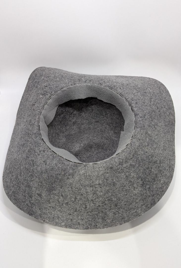 Grey 100% Wool Felt Wide-Brim Flower Hat