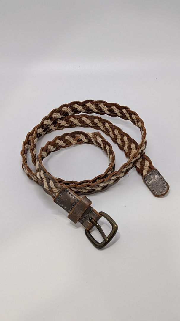 Brown/Tan Braided Faux-Leather Cord Belt