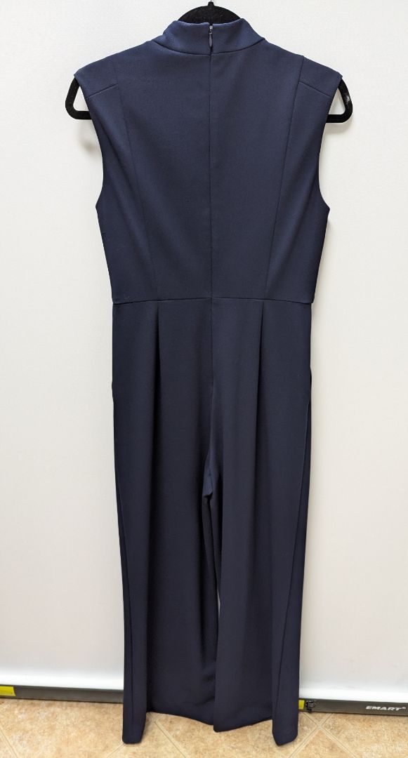Calvin Klein Navy Sleeveless Faux-Wrap Jumpsuit