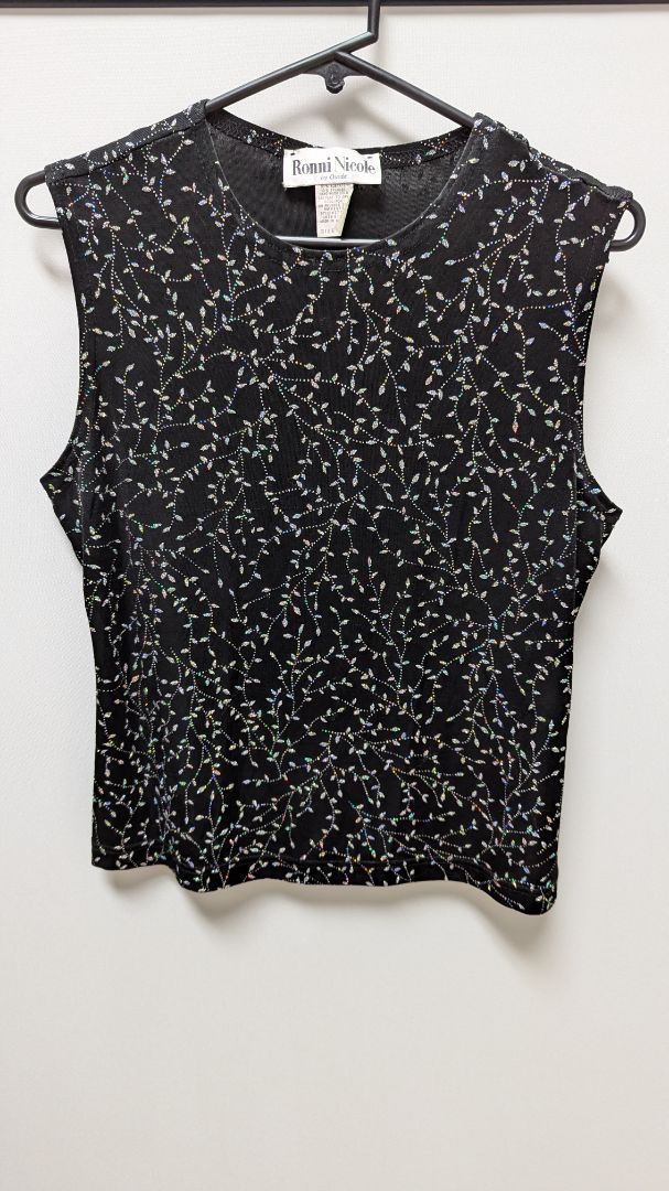Ronni Nicole by Ouida Black/Silver Sleeveless Glitter Blouse