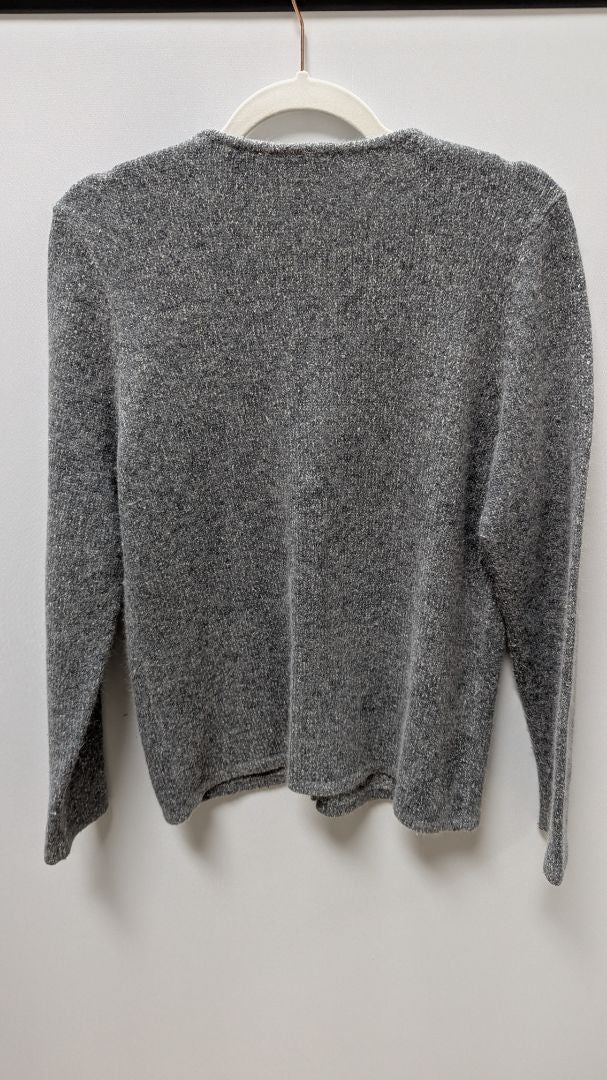 dressbarn Grey Silk & Rabbit Blend Embroidered Cardigan
