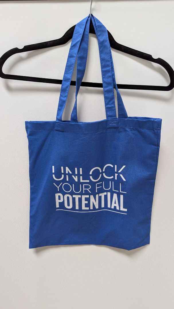Blue "Unlock Your Potential" Cotton Canvas Tote Bag