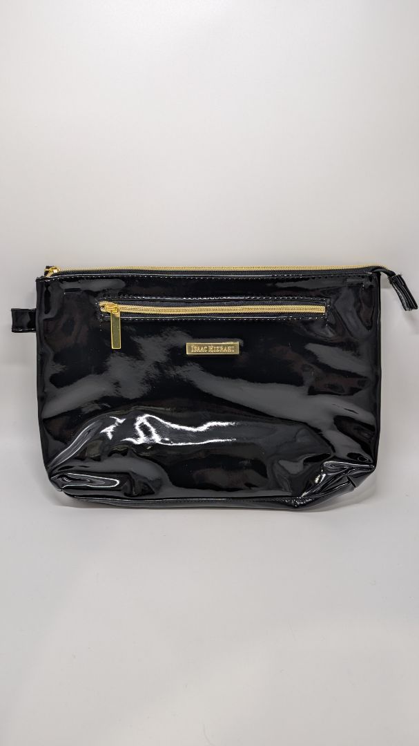 Isaac Mizrahi Black Faux-PVC Zippered Pouch