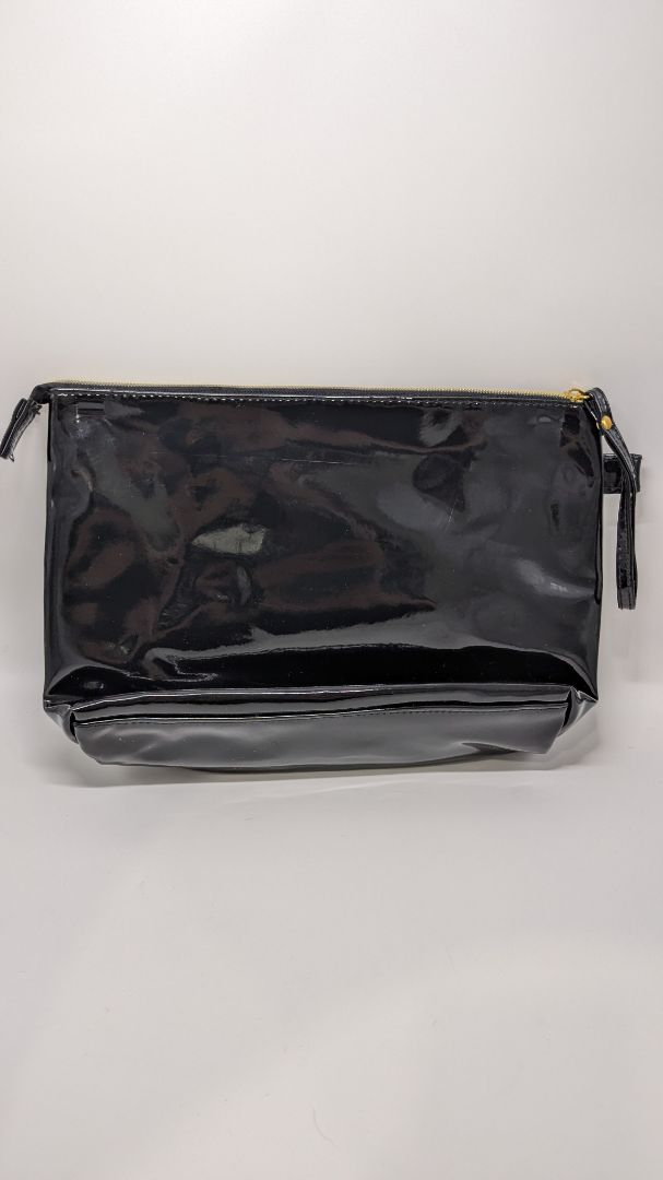 Isaac Mizrahi Black Faux-PVC Zippered Pouch