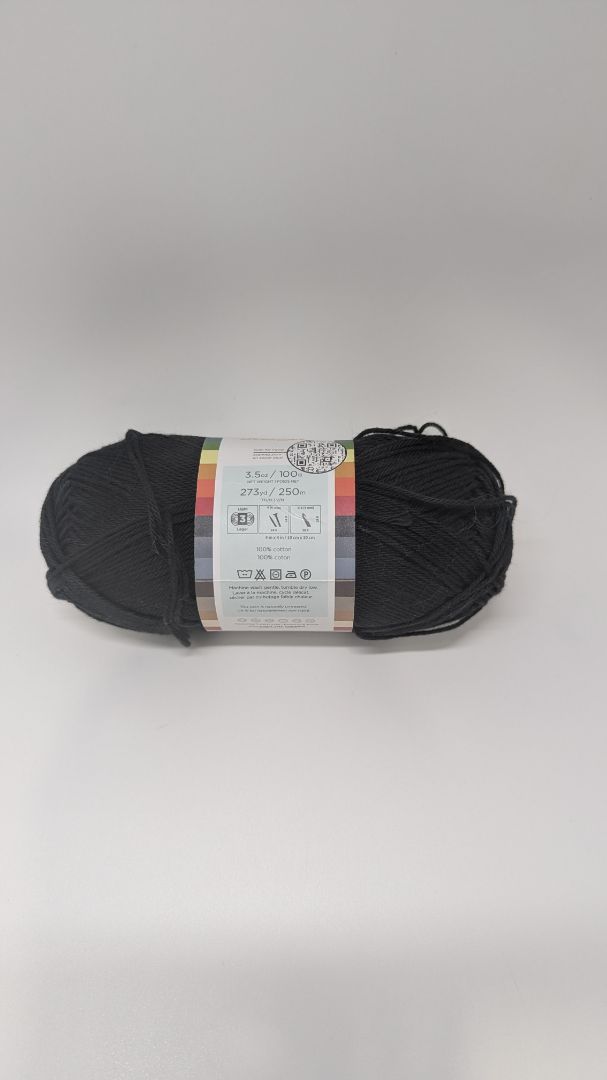 Lion Brand Caviar Black 24/7 Cotton DK Light Yarn