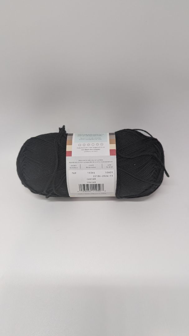 Lion Brand Caviar Black 24/7 Cotton DK Light Yarn