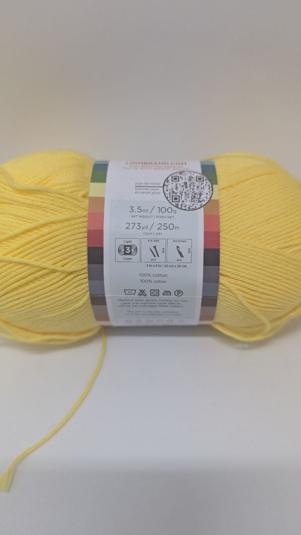 Lion Brand Lemon Drop Yellow 24/7 Cotton DK Light Yarn