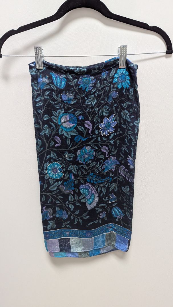 Navy/Blue Floral Sheer Square Scarf