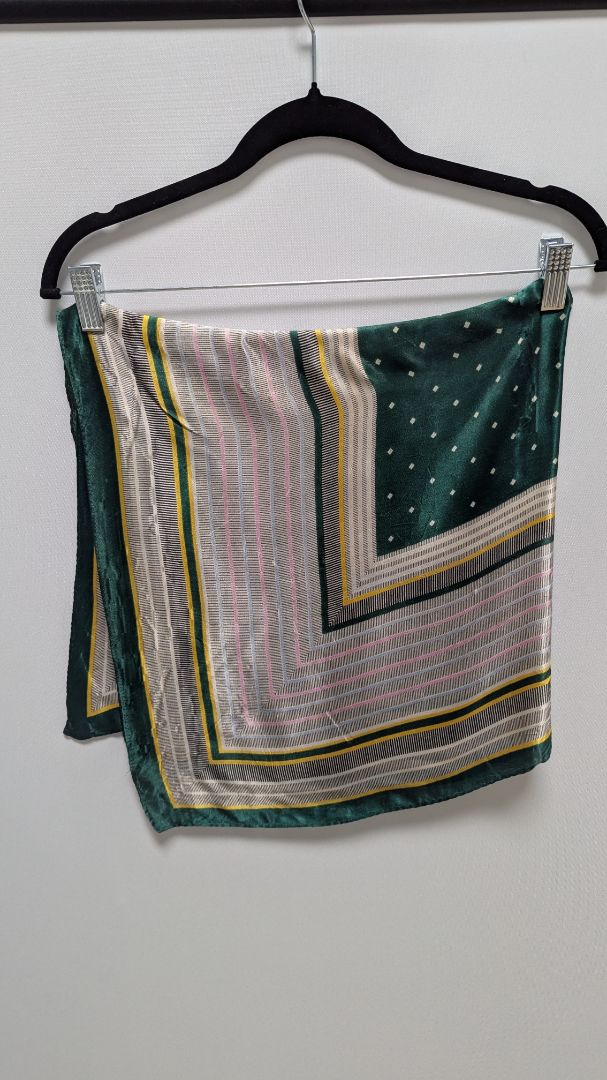 Green/White Mixed Print Square Scarf
