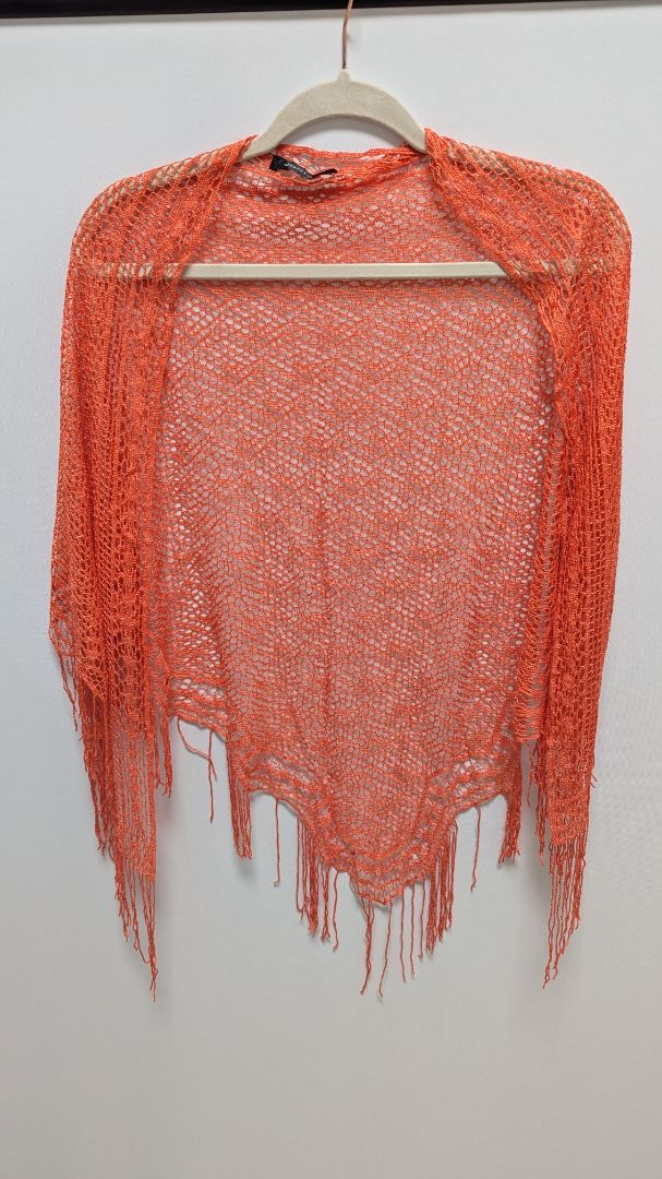 JONDEN Orange Crochet Fringed Shawl Scarf