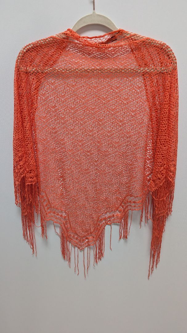 JONDEN Orange Crochet Fringed Shawl Scarf