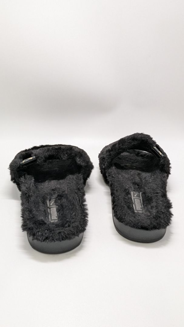 Puma Black Faux-Fur Slide Sandals