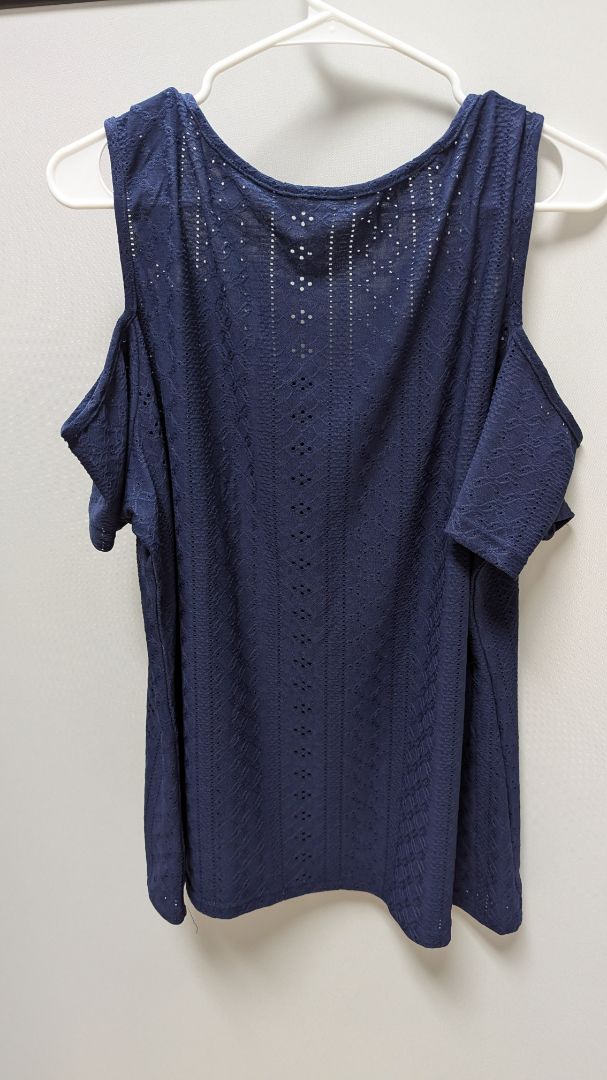 Navy Cold Cutout Cold-Shoulder Blouse