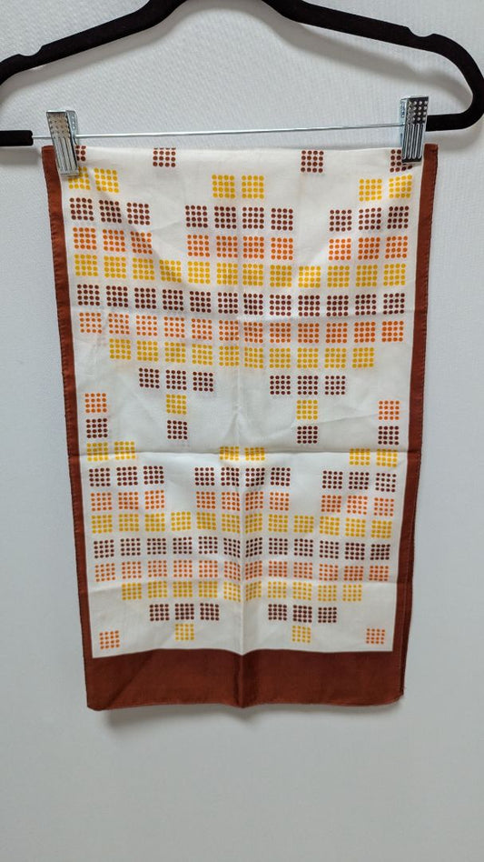 Rust Orange/White Square Patterned Scarf