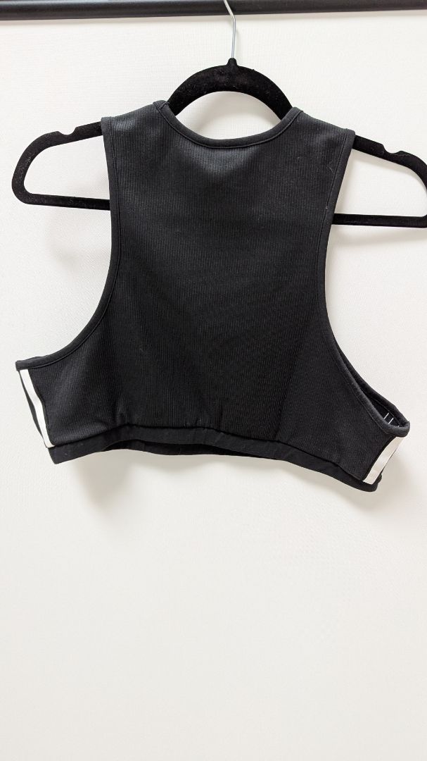 Adidas Black/White Ribbed Active Cropped Tank Top