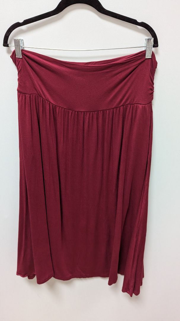 Trendy United Dark Red Ruched-Waist Midi Skirt