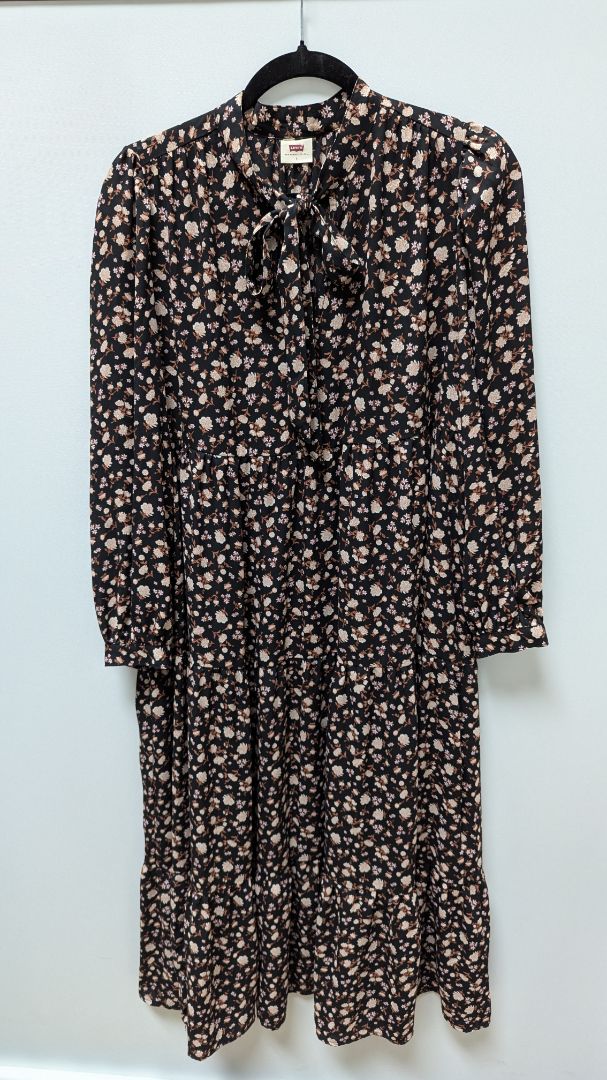 Levi's Black/Beige Floral Peasant Maxi Dress Recycled Threads Levi's Black/Beige Floral Peasant Maxi Dress Recycled Threads