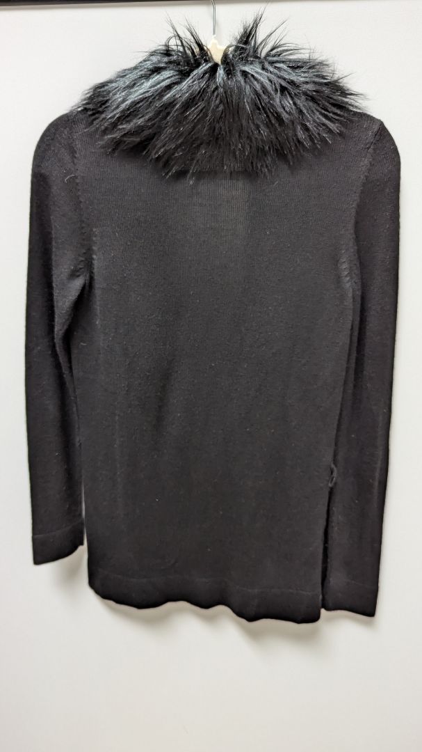 Ann Taylor Petite Black Faux-Fur & Wool Cardigan