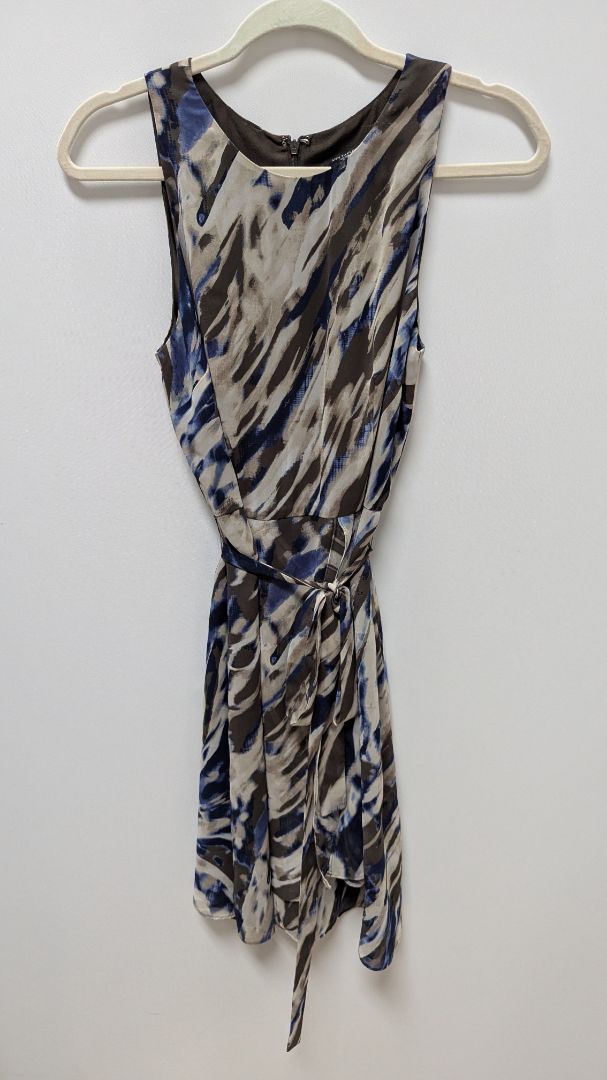 Ann Taylor Blue/Brown Printed Flared Midi Dress Recycled Threads Ann Taylor Blue/Brown Printed Flared Midi Dress Recycled Threads