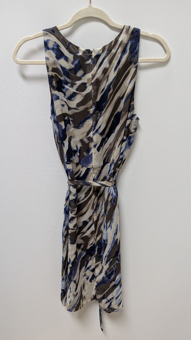 Ann Taylor Blue/Brown Printed Flared Midi Dress