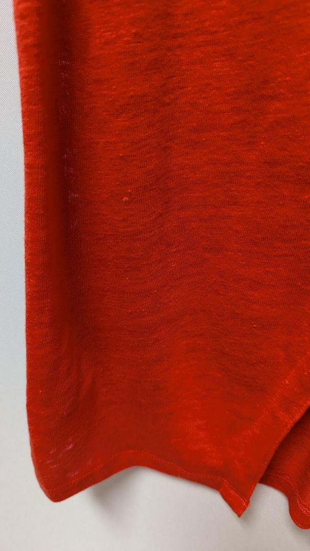 Tahari Red Orange Button-Down Back Linen T-Shirt