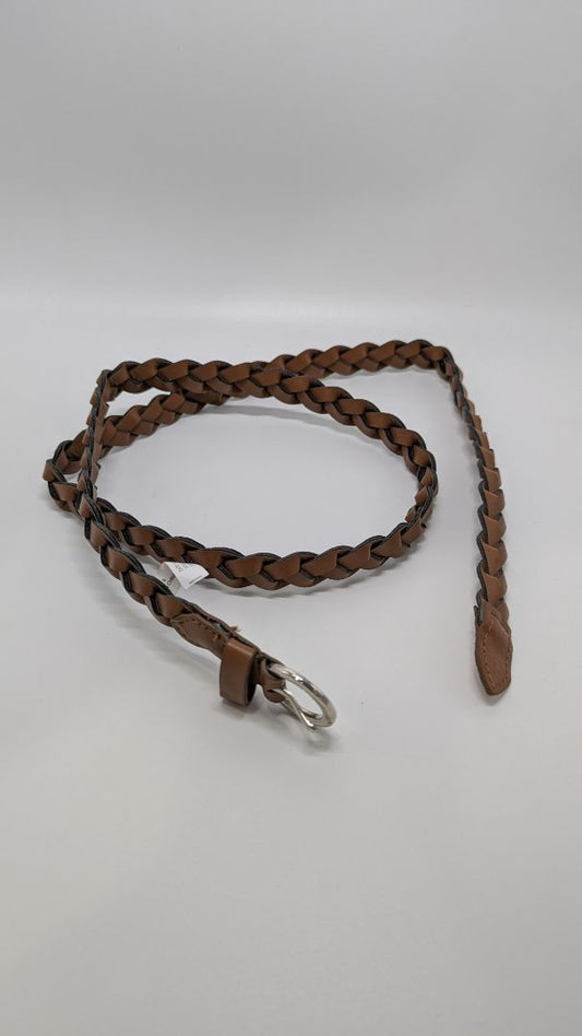 Thin Dark Brown Braided Belt with Silver Buckle