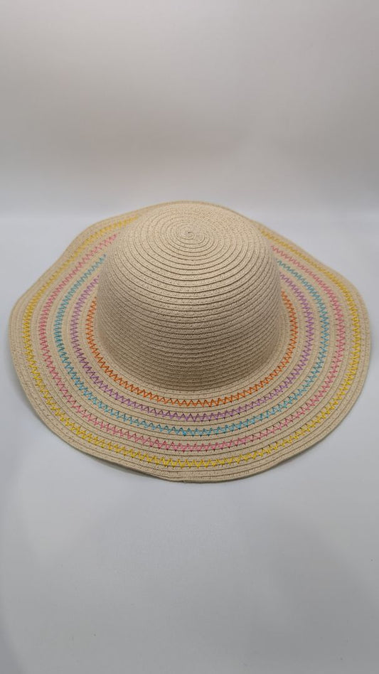 DEF SALV Cream/Multicolor Striped Straw Hat