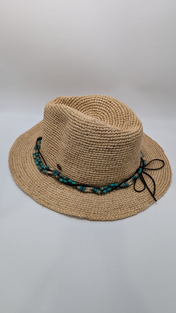 KOORINGAL Brown Raffia Beaded-Band Sun Hat