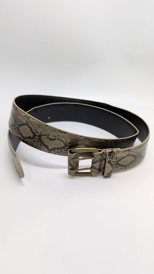 Brown Faux Snakeskin Belt with Bronze Buckle