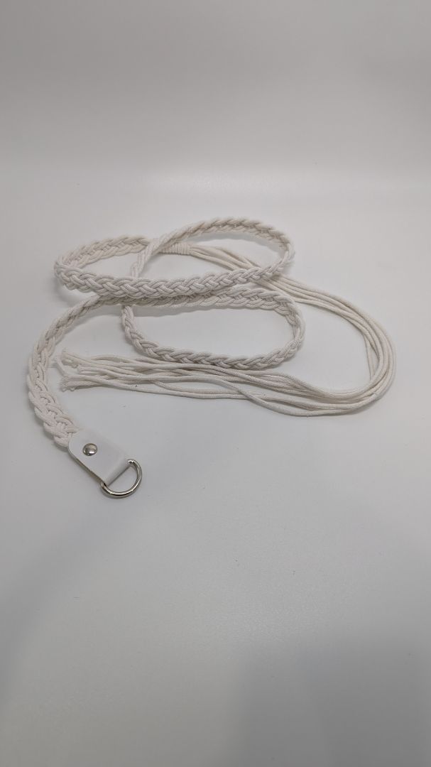 White Braided Cord Tie-Belt with Silver Ring