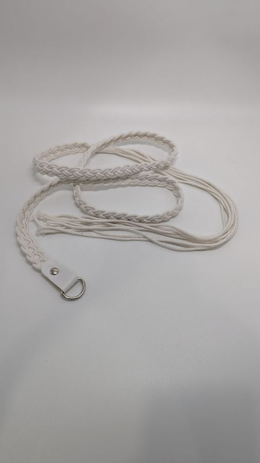 White Braided Cord Tie-Belt with Silver Ring