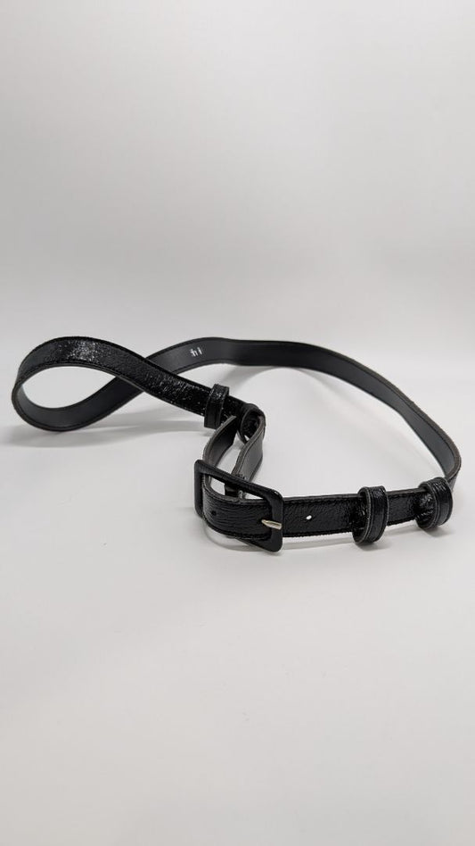Black Coated Faux-Leather Belt with Black Buckle