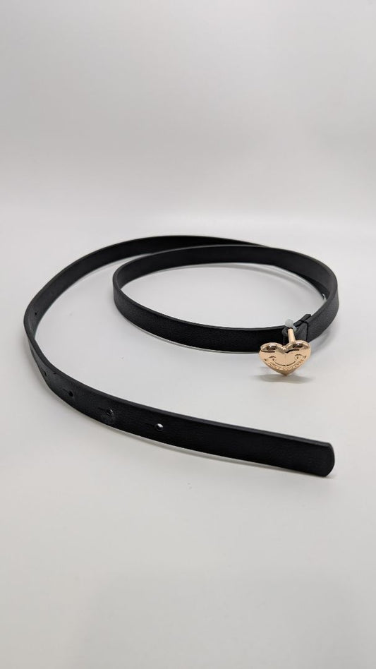 Juicy Couture Black Faux-Leather Heart Buckle Belt