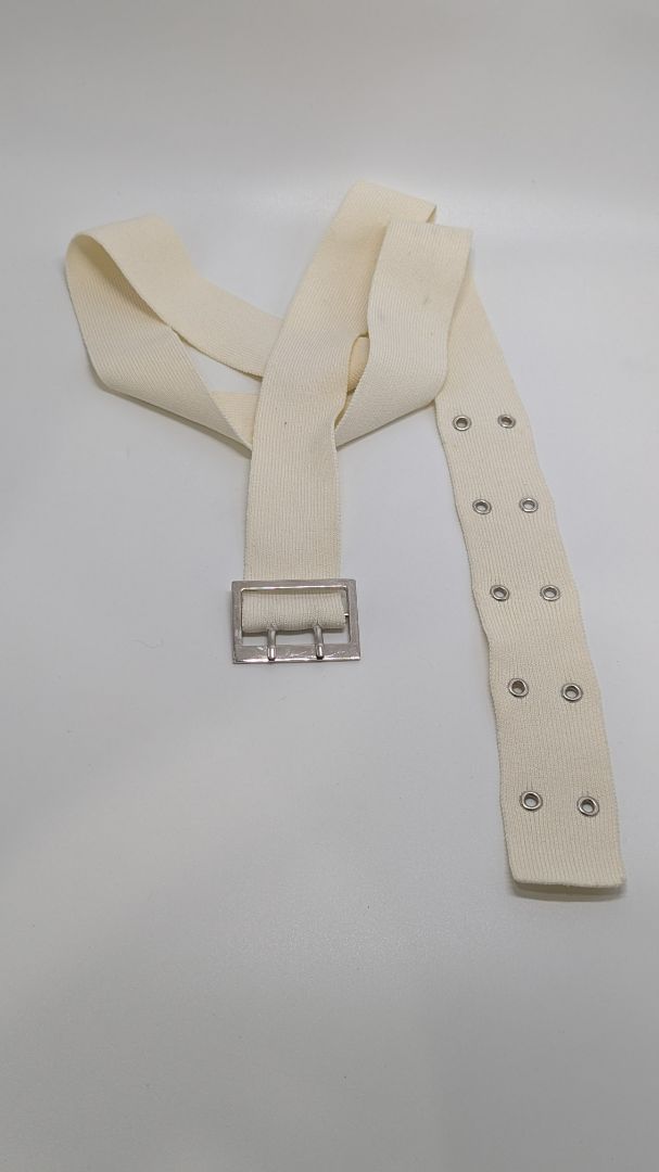 Ivory Stretchy Knit Belt with Rivets & Buckle