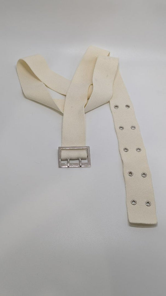 Ivory Stretchy Knit Belt with Rivets & Buckle