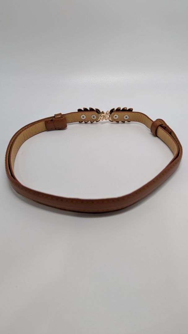 Brown/Gold Faux Leather Leaf Clasp Belt