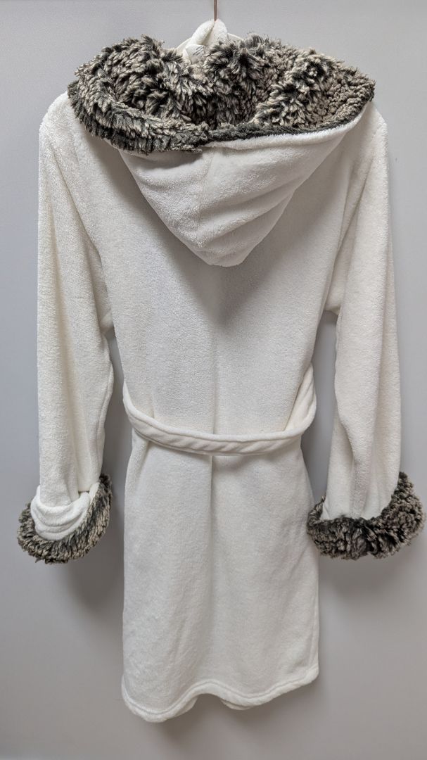 Pottery Barn Ivory/Brown Faux-Fur Robe