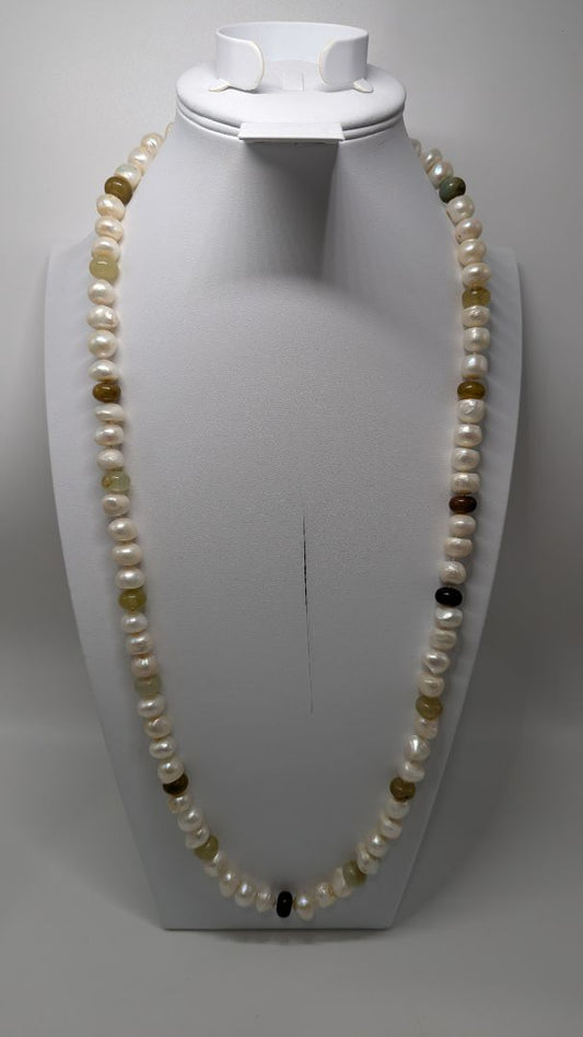 Ivory/Brown Pearl Beaded Longline Necklace