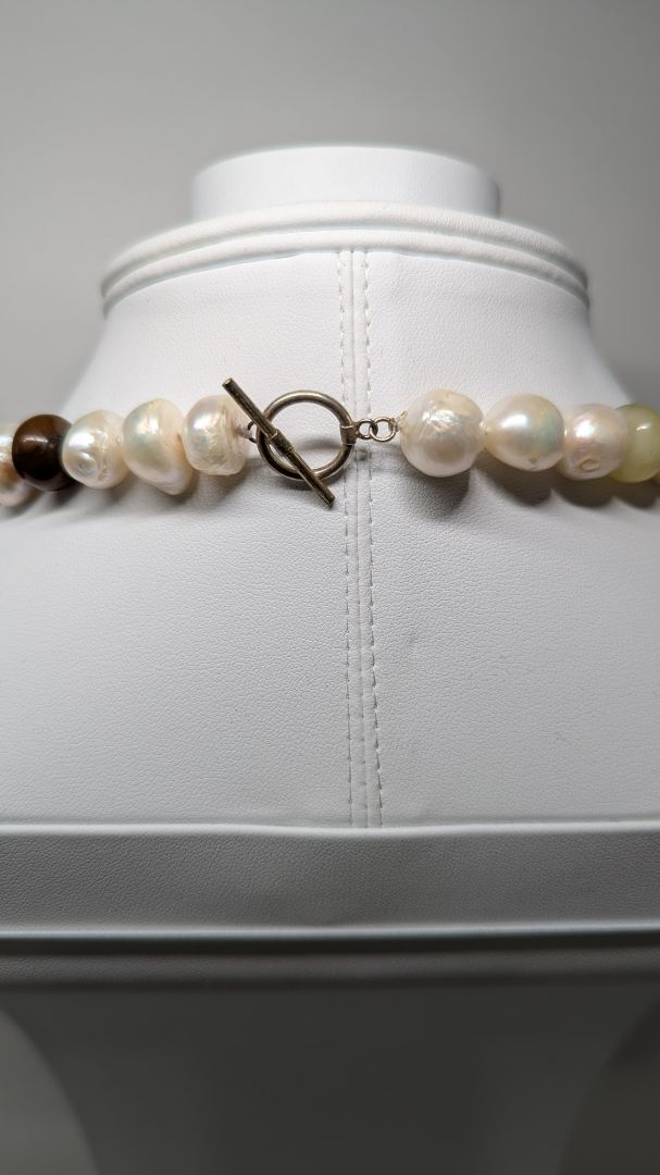 Ivory/Brown Pearl Beaded Longline Necklace