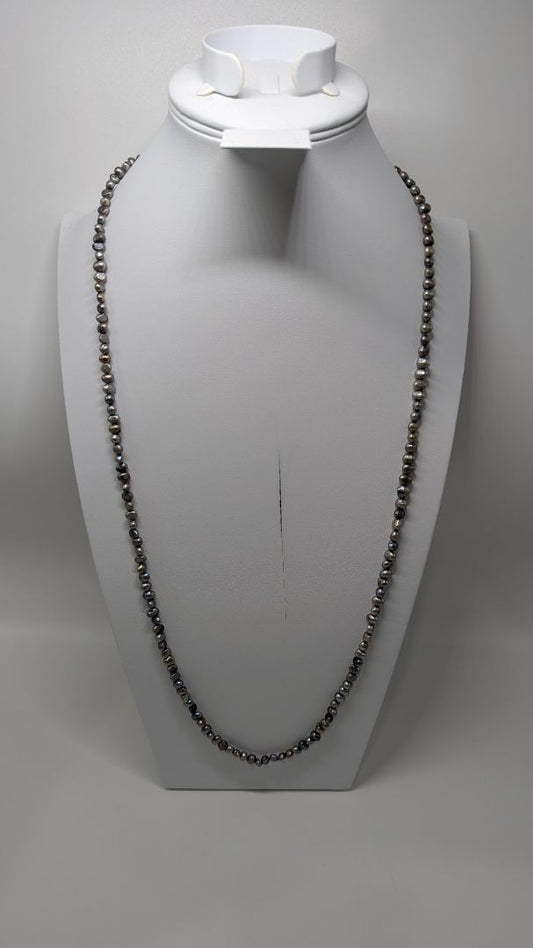 Silver Pearl Beaded Longline Necklace