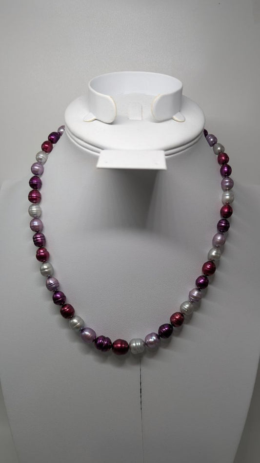 Purple & Burgundy Beaded Necklace with Clasp