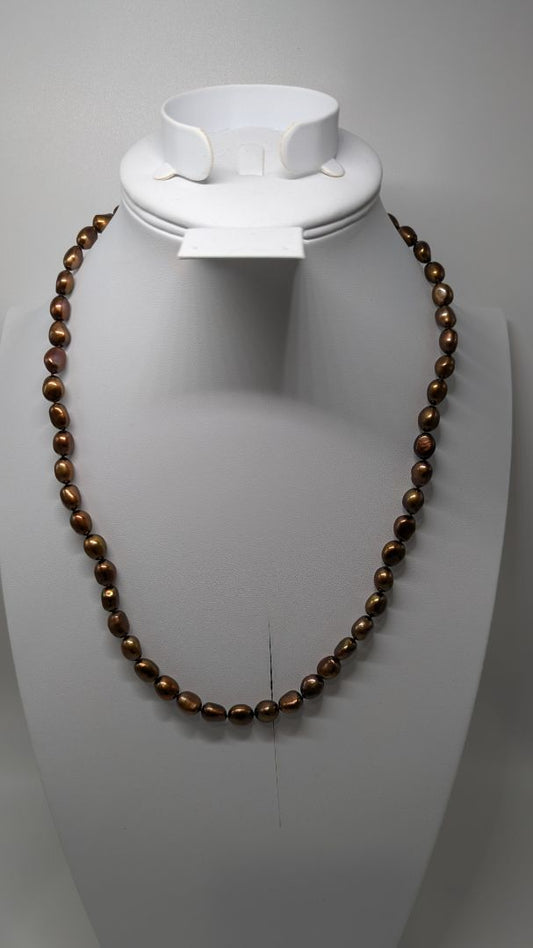 Brown Pearl Beaded Necklace with Silver Clasp
