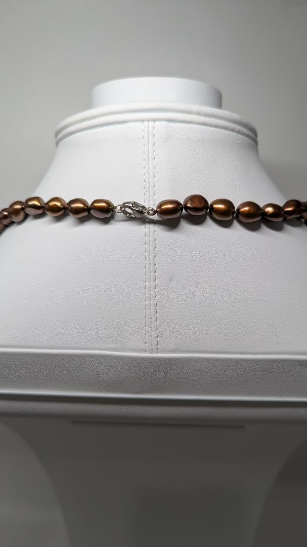 Brown Pearl Beaded Necklace with Silver Clasp