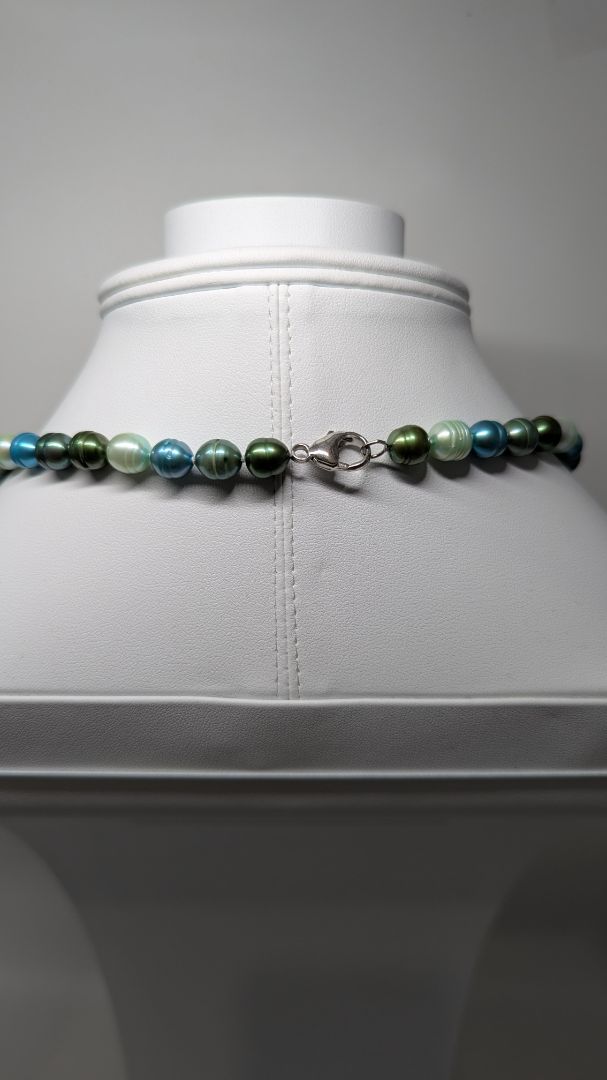 Blue & Green Beaded Necklace with Clasp