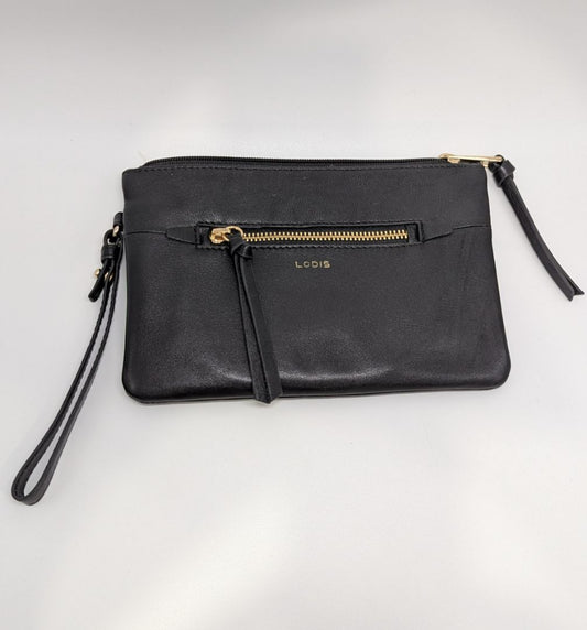 Lodis Black/Gold Zippered Pouch with Wrist Strap